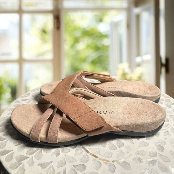 Vionic Zarie Orthotic Supportive Leather Adjustable Slide Sandal Women's - Picture 3 of 16